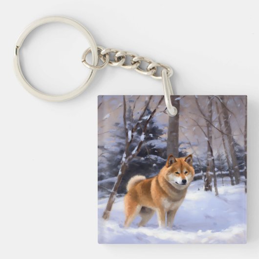 Porte-clés Shiba Inu Laissez Neige Noël (Devant)