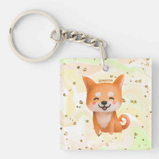 Porte-clés Shiba Inu souriant mignon (Devant)
