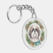 Porte-clés Shih Tzu Christmas Wreath Festive Pup (Devant gauche)