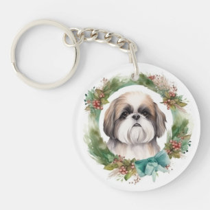 Porte-clés Shih Tzu Christmas Wreath Festive Pup