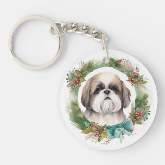 Porte-clés Shih Tzu Christmas Wreath Festive Pup (Devant)