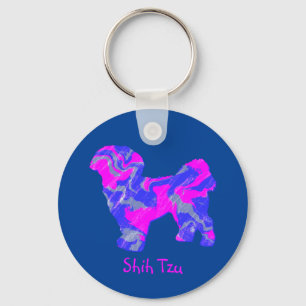 Porte-clés Shih Tzu Cute Dog Silhouette Crazy Hot Rose & Blue