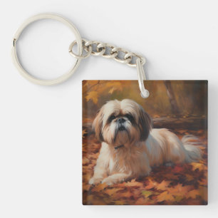 Porte-clés Shih Tzu dans les feuilles d'automne tombent inspi