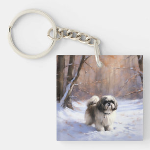 Porte-clés Shih Tzu Laisse Neige Noël