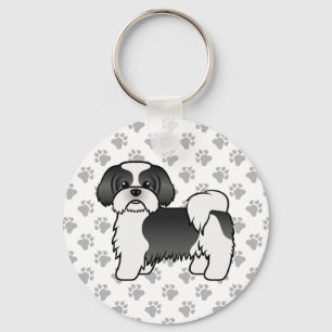 Porte-clés Shih Tzu noir et blanc Chien de dessin animé migno