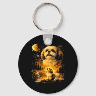 Porte-clés Shih Tzu vintage des années 90 hurlant à la lune C