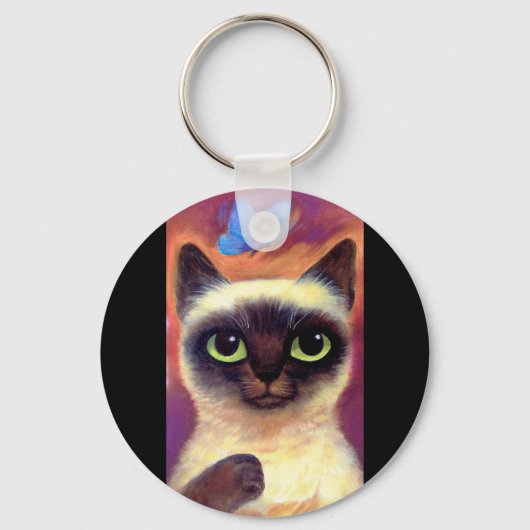 Porte-clés Siamese Cat Feline Papillon Art - Multi (Recto)