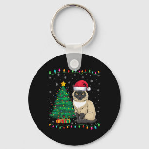 Porte-clés Siamese Chat Santa Hat Hommes Femmes Enfants Noël