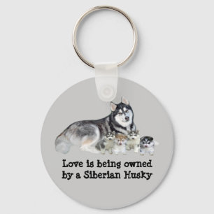 Porte-clés Siberian Husky & Puppies Keychain