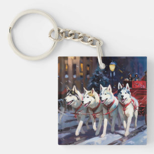 Porte-clés Siberian Husky Saison de Noël festive
