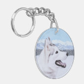 Porte-clés Sibérie Husky (argent et blanc) Peinture Chien Art (Devant gauche)