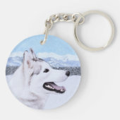 Porte-clés Sibérie Husky (argent et blanc) Peinture Chien Art (Dos)
