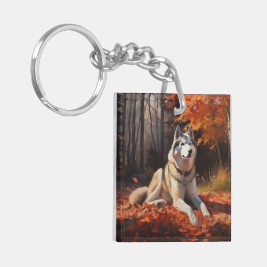 Porte-clés Sibérie Husky en automne Feuilles automne Inspire (Devant gauche)