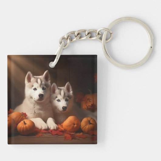 Porte-clés Sibérie Husky Puppy Citrouille d'automne (Dos)