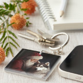 Porte-clés Sibérien Husky avec Noël Festif du Père Noël (Devant Droit)