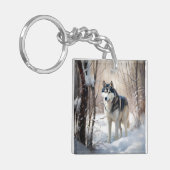 Porte-clés Sibérien Husky Laisser Neige Noël (Devant gauche)