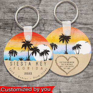 Porte-clés Siesta Key Florida Beach Retro Sunset Souvenir 80s