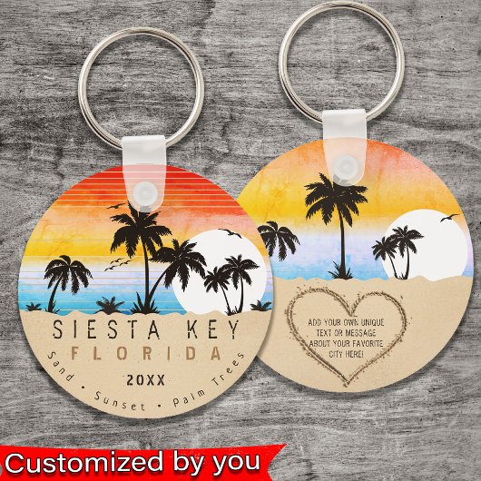 Porte-clés Siesta Key Florida Beach Retro Sunset Souvenir 80s