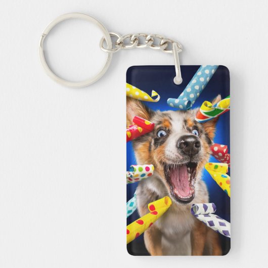 Porte-clés Sifflets de fête pour chien heureux (Devant)