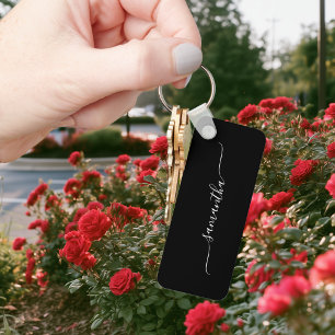 Porte-clés Signature de nom en noir et blanc avec fioriture s