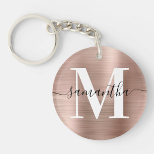 Porte-clés Signature moderne Monogramme Rose Gold Foil Photo