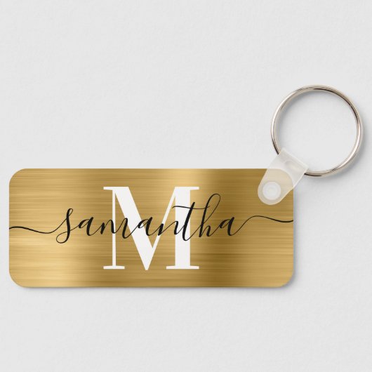Porte-clés Signature Monogram Gold Foil Photo mince Rectangle (Recto)