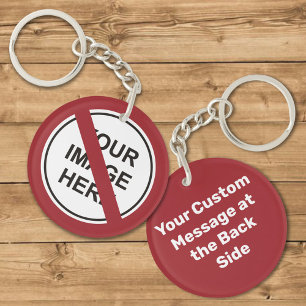 Porte-clés Signe circulaire d'interdiction avec texte et imag