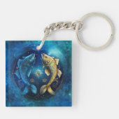 Porte-clés Signe de zodiaque Pisces Design d'aquarelle (Dos)