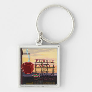 Porte-clés Signe du marché d'endroit de SeattlePike et vue de