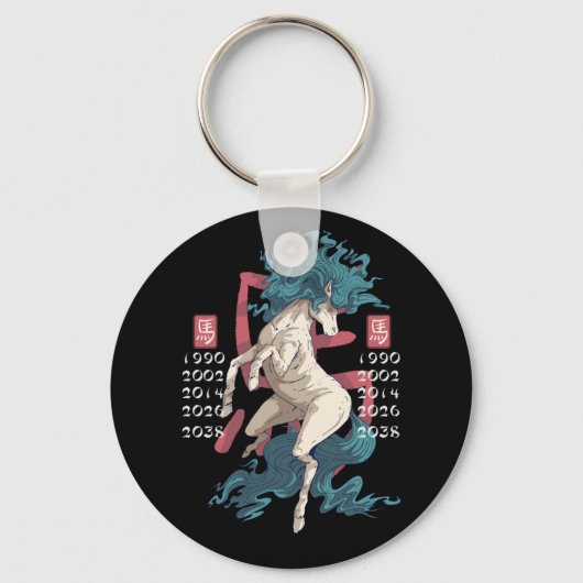 Porte-clés Signe du zodiaque du cheval blanc de l'Est (Recto)