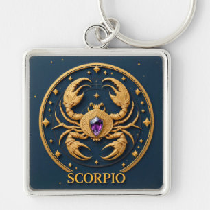Porte-clés Signe du zodiaque Scorpion doré avec bijou