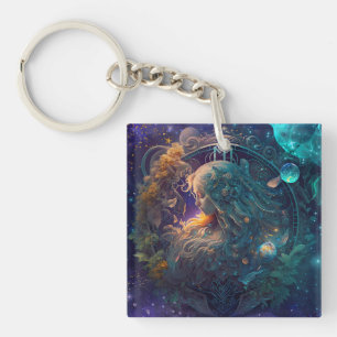 Porte-clés Signe du zodiaque Vierge dessin à l'aquarelle