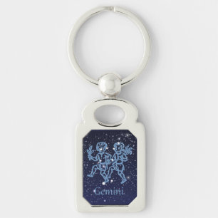 Porte-clés Signe Gemini Constellation et Zodiaque avec étoil