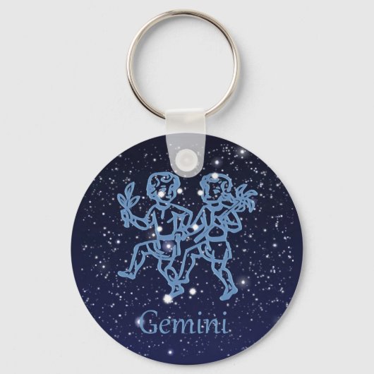 Porte-clés Signe Gemini Constellation et Zodiaque avec étoile (Recto)