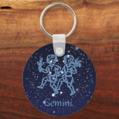 Porte-clés Signe Gemini Constellation et Zodiaque avec étoile (Recto)