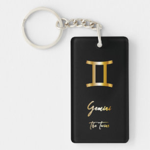 Porte-clés Signe Gemini Zodiac, Porte - clé noir et or