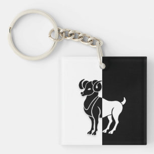 Porte-clés Signe Zodiac Aries, Porte - clé noir et blanc