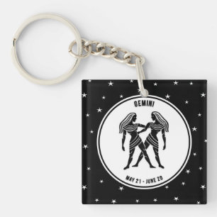 Porte-clés Signe Zodiac Gemini, Porte - clé noir et blanc