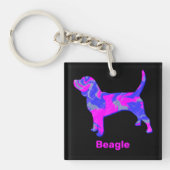 Porte-clés Silhouette beagle rose chaud et bleu (Devant)