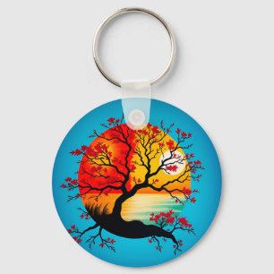 Porte-clés Silhouette d'arbre abstrait coloré au coucher du s