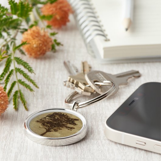 Porte-clés Silhouette d'arbre sur Arrière - plan de bronze (Côté)