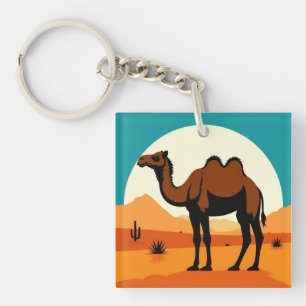 Porte-clés Silhouette de chameau dans le paysage du coucher d