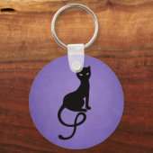 Porte-clés Silhouette De Chat Noir Mal En Violet (Recto)