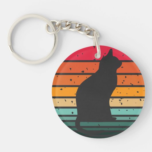 Porte-clés Silhouette de chat noir sur arc-en-ciel détendu (Devant)