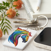 Porte-clés Silhouette de cheval arc-en-ciel vibrant (Devant droit)