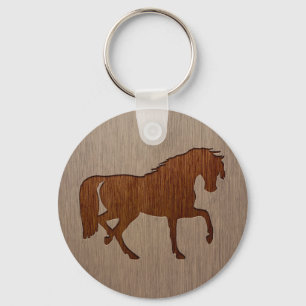 Porte-clés Silhouette de cheval gravée à effet bois