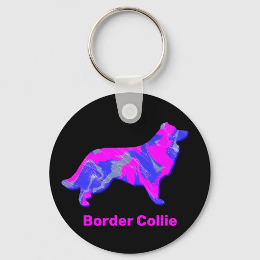 Porte-clés Silhouette de chien Border Collie Rose Chaud (Recto)