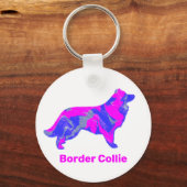Porte-clés Silhouette de chien Border Collie Rose Chaud (Verso)