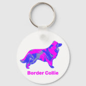 Porte-clés Silhouette de chien Border Collie Rose Chaud (Verso)