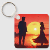 Porte-clés Silhouette de Couple au Coucher de Sole (Recto)